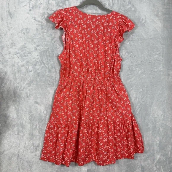 Universal Thread Red Floral Summer Midi Dress M Ruched Pockets Cottagecore Boho - Picture 8 of 11